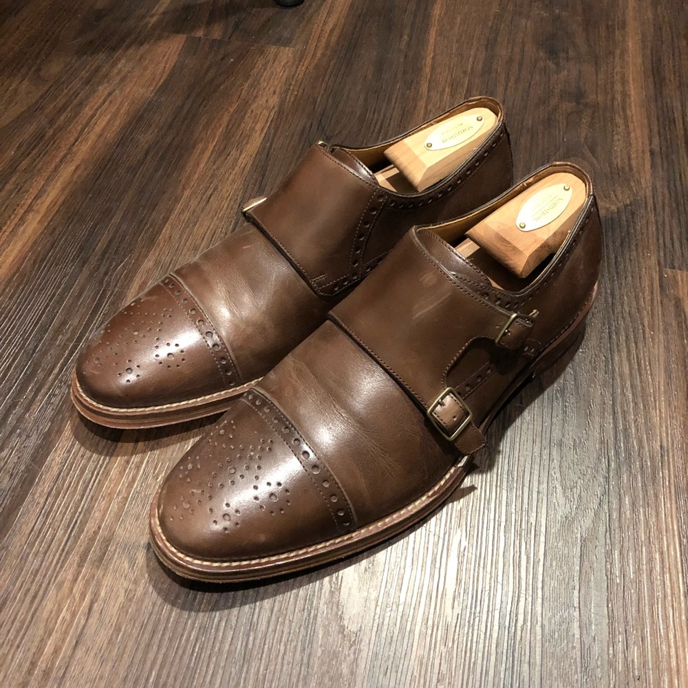 J&M Brown Leather Double Monk Straps